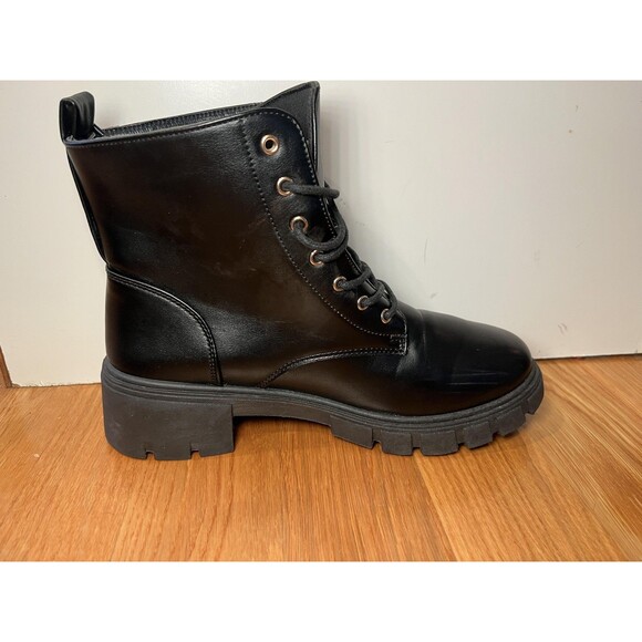 Black Combat Boots Womens Size 10 Chunky Heel Lace Up All Man Made Materials - Picture 4 of 12
